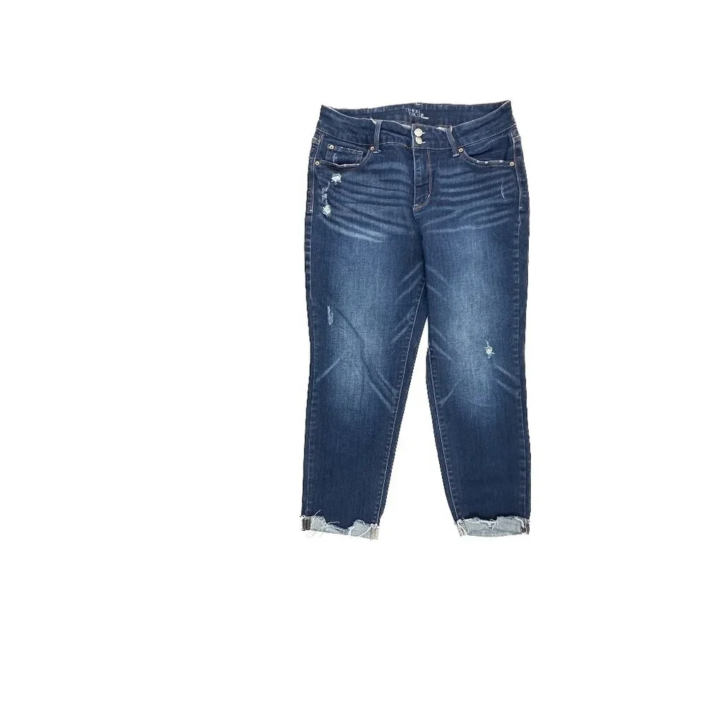 Time and Tru Mid Rise Cuffed Crop Women's size 14 Dark Wash Blue Denim Jeans - Picture 1 of 5